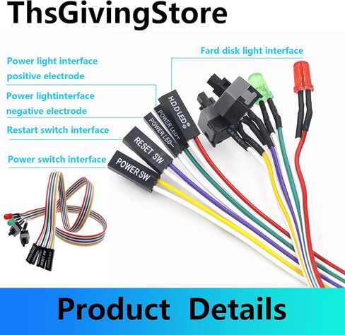 ThsGivingStore 1 Pack Desktop Computer Case Motherboard On/Off/Reset/HDD Switch Power Cord ATX Case Front Bezel Wire with Red Green LED Indicator Light PC Power Button Switch Power SW Cable in Saudi Arabia