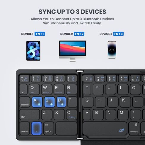 GEODMAER Foldable Bluetooth Keyboard, Portable Full Size Folding Keyboard with Touchpad, PU Leather, Wireless Travel Keyboard for Windows, iOS, Android, Mac in Saudi Arabia