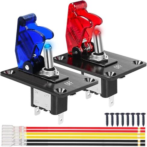 MKBKLLJY 2 مجموعات 5 عصابة الروك تبديل لوحة التبديل مع 12V DC جولة نقطة مضاءة 20A 3 دبابيس تشغيل / إيقاف SPST التبديل التحكم الأزرق / الأحمر ضوء LED، مع موصل تقليص الحرارة الأزرق، المسمار، سلك الطائر للسيارة / القارب in Kuwait