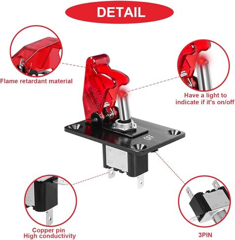 MKBKLLJY 2 مجموعات 5 عصابة الروك تبديل لوحة التبديل مع 12V DC جولة نقطة مضاءة 20A 3 دبابيس تشغيل / إيقاف SPST التبديل التحكم الأزرق / الأحمر ضوء LED، مع موصل تقليص الحرارة الأزرق، المسمار، سلك الطائر للسيارة / القارب in Kuwait