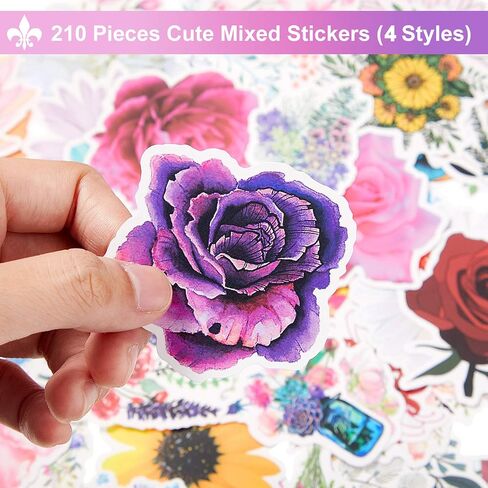 210 Pieces Flower Stickers Plant Stickers Waterproof Vinyl Flower Stickers for Scrapbooking Water Bottle Stickers Trendy Pack Cute Plant Laptop Stickers for Journaling Luggage Car for Adults Teens in Saudi Arabia