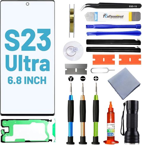 استبدال شاشة Tpyag لهاتف Samsung Galaxy S23 Ultra، شاشة بديلة لسلسلة Galaxy S23 Ultra 6.8 بوصة، طقم إصلاح الشاشة مع لاصق مقاوم للماء (بدون OLED ومحول رقمي يعمل باللمس) in Kuwait