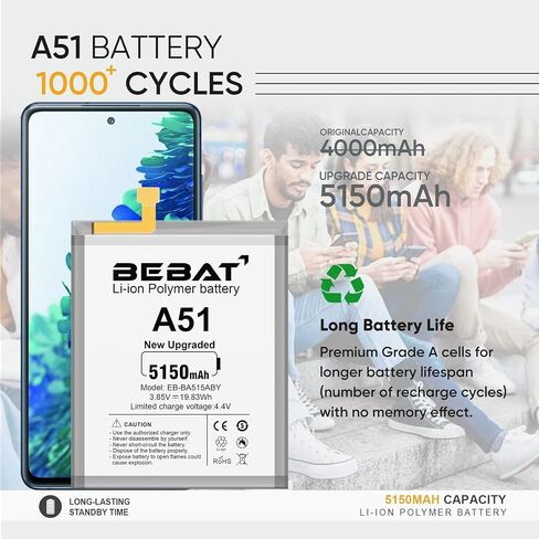BEBAT Replacement Battery for Samsung Galaxy A51,5150mAh High Capacity 0 Cycle Lithium Polymer Battery for Samsung Galaxy A51 SM-A515F SM-A515F/DS with Tool Kits,EB-BA515ABY in Saudi Arabia