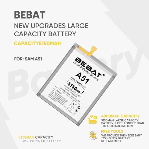 BEBAT Replacement Battery for Samsung Galaxy A51,5150mAh High Capacity 0 Cycle Lithium Polymer Battery for Samsung Galaxy A51 SM-A515F SM-A515F/DS with Tool Kits,EB-BA515ABY in Saudi Arabia