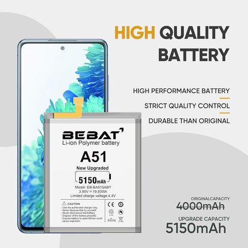 BEBAT Replacement Battery for Samsung Galaxy A51,5150mAh High Capacity 0 Cycle Lithium Polymer Battery for Samsung Galaxy A51 SM-A515F SM-A515F/DS with Tool Kits,EB-BA515ABY in Saudi Arabia