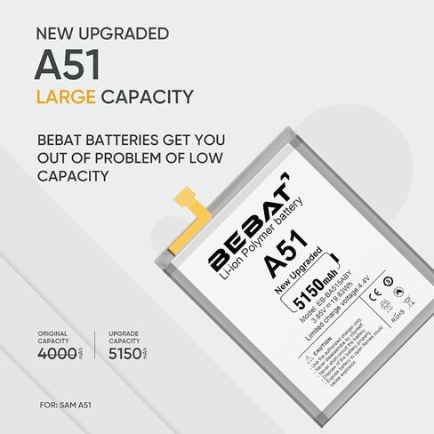 BEBAT Replacement Battery for Samsung Galaxy A51,5150mAh High Capacity 0 Cycle Lithium Polymer Battery for Samsung Galaxy A51 SM-A515F SM-A515F/DS with Tool Kits,EB-BA515ABY in Saudi Arabia