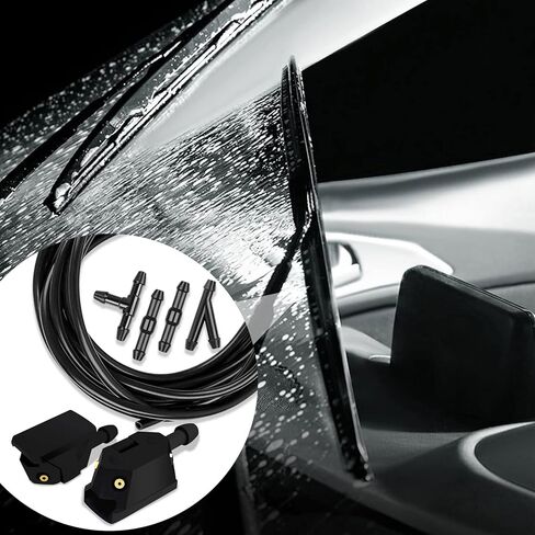 Windshield Washer Hose Kit, 2 Meter Washer Fluid Hose with 4 Pcs Hose Connectors and 2 Front Windshield Washer Nozzles, Washer Spray Jet Kit, Universal Windshield Washer Nozzles Kit in Saudi Arabia