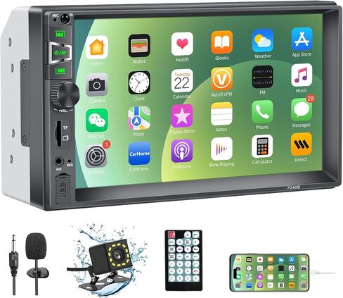 Double Din Car Stereo Audio with Bluetooth,7" Touchscreen Double Din Car Radio with Backup Camera, Steering Wheel Remote,USB Mirror Link,FM Radio,USB/AUX/TF Port in Kuwait