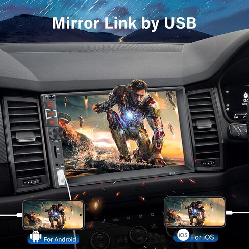 Double Din Car Stereo Audio with Bluetooth,7" Touchscreen Double Din Car Radio with Backup Camera, Steering Wheel Remote,USB Mirror Link,FM Radio,USB/AUX/TF Port in Kuwait