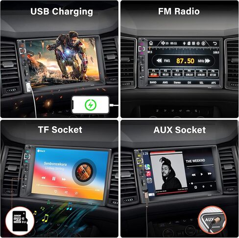 Double Din Car Stereo Audio with Bluetooth,7" Touchscreen Double Din Car Radio with Backup Camera, Steering Wheel Remote,USB Mirror Link,FM Radio,USB/AUX/TF Port in Kuwait
