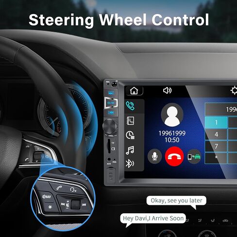 Double Din Car Stereo Audio with Bluetooth,7" Touchscreen Double Din Car Radio with Backup Camera, Steering Wheel Remote,USB Mirror Link,FM Radio,USB/AUX/TF Port in Kuwait