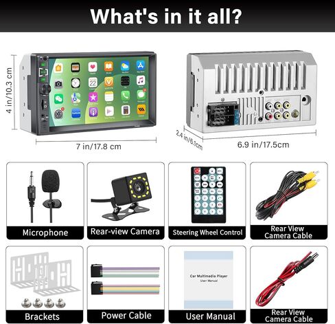 Double Din Car Stereo Audio with Bluetooth,7" Touchscreen Double Din Car Radio with Backup Camera, Steering Wheel Remote,USB Mirror Link,FM Radio,USB/AUX/TF Port in Kuwait