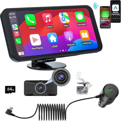 ستيريو سيارة Spedal Wireless Carplay، 2024 محمول 6.25 بوصة 2K Dash Cam وكاميرا احتياطية 1080P وضبط تلقائي للسطوع مع Apple CarPlay وAndroid Auto/Bluetooth/64G TF Card in Kuwait