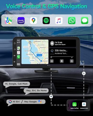 ستيريو سيارة Spedal Wireless Carplay، 2024 محمول 6.25 بوصة 2K Dash Cam وكاميرا احتياطية 1080P وضبط تلقائي للسطوع مع Apple CarPlay وAndroid Auto/Bluetooth/64G TF Card in Kuwait