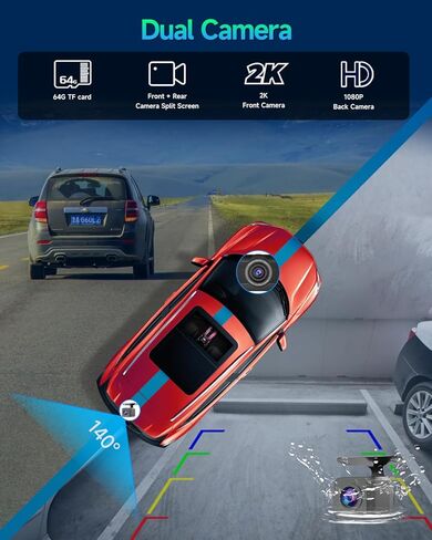 ستيريو سيارة Spedal Wireless Carplay، 2024 محمول 6.25 بوصة 2K Dash Cam وكاميرا احتياطية 1080P وضبط تلقائي للسطوع مع Apple CarPlay وAndroid Auto/Bluetooth/64G TF Card in Kuwait
