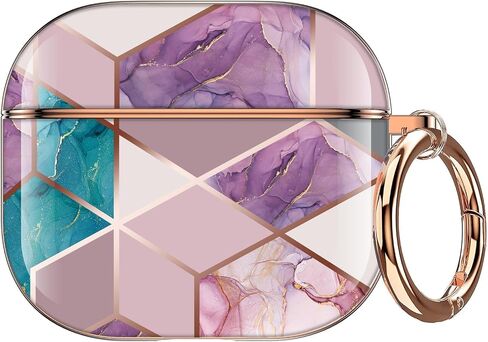 Maxjoy for AirPods 3rd Generation Case, Graceful Marble Hard Protective Shockproof Airpods 3 Case Cover with Keychain Compatible with Apple AirPods 3rd Charging Case for Women Men, Blue White in Saudi Arabia