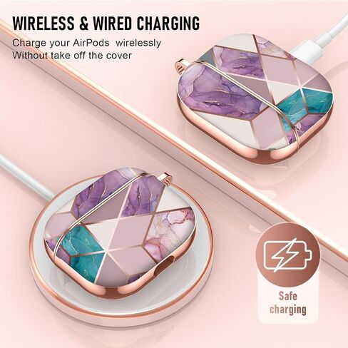 Maxjoy for AirPods 3rd Generation Case, Graceful Marble Hard Protective Shockproof Airpods 3 Case Cover with Keychain Compatible with Apple AirPods 3rd Charging Case for Women Men, Blue White in Saudi Arabia