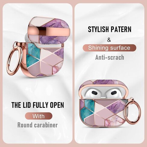 Maxjoy for AirPods 3rd Generation Case, Graceful Marble Hard Protective Shockproof Airpods 3 Case Cover with Keychain Compatible with Apple AirPods 3rd Charging Case for Women Men, Blue White in Saudi Arabia