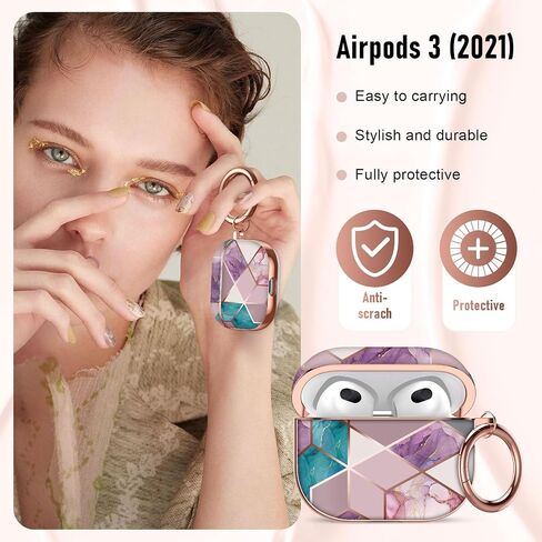 Maxjoy for AirPods 3rd Generation Case, Graceful Marble Hard Protective Shockproof Airpods 3 Case Cover with Keychain Compatible with Apple AirPods 3rd Charging Case for Women Men, Blue White in Saudi Arabia