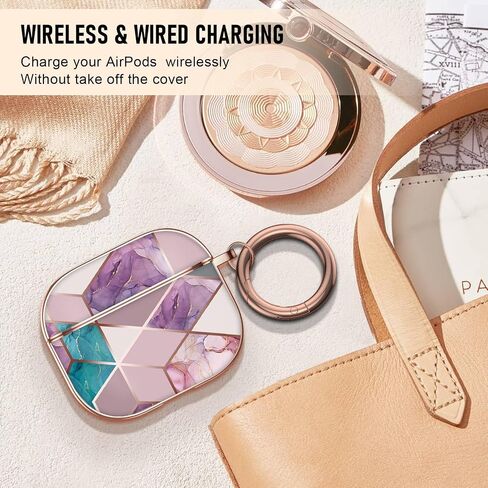 Maxjoy for AirPods 3rd Generation Case, Graceful Marble Hard Protective Shockproof Airpods 3 Case Cover with Keychain Compatible with Apple AirPods 3rd Charging Case for Women Men, Blue White in Saudi Arabia