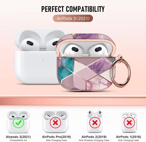 Maxjoy for AirPods 3rd Generation Case, Graceful Marble Hard Protective Shockproof Airpods 3 Case Cover with Keychain Compatible with Apple AirPods 3rd Charging Case for Women Men, Blue White in Saudi Arabia