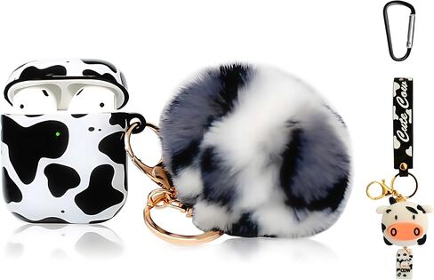 REDX1 2 Pack Heart Print AirPods Case,Soft TPU with 2 Cute Keychain Shockproof,Luxury Gold Print Heart Case for Women Girl Teen Compatible with AirPods 1 and 2 Generation in Kuwait