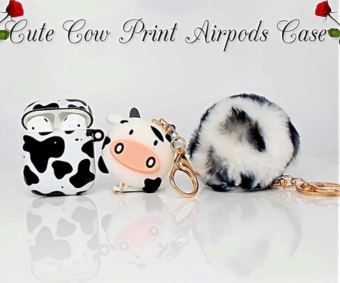 REDX1 2 Pack Heart Print AirPods Case,Soft TPU with 2 Cute Keychain Shockproof,Luxury Gold Print Heart Case for Women Girl Teen Compatible with AirPods 1 and 2 Generation in Kuwait