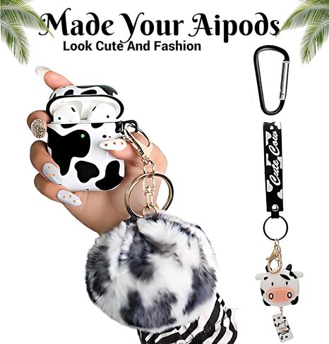 REDX1 2 Pack Heart Print AirPods Case,Soft TPU with 2 Cute Keychain Shockproof,Luxury Gold Print Heart Case for Women Girl Teen Compatible with AirPods 1 and 2 Generation in Kuwait