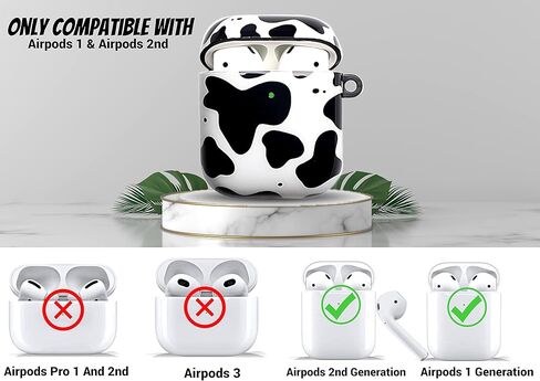 REDX1 2 Pack Heart Print AirPods Case,Soft TPU with 2 Cute Keychain Shockproof,Luxury Gold Print Heart Case for Women Girl Teen Compatible with AirPods 1 and 2 Generation in Kuwait