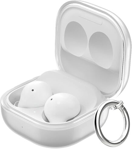 Aircawin لهاتف Samsung Galaxy Buds FE 2023/Galaxy Buds 2 Pro Case 2022/Galaxy Buds 2 Case 2021/Galaxy Buds Pro Case 2021/Galaxy Buds Live Case 2020 حافظة لامعة شفافة، حافظة ناعمة من مادة TPU مع سلسلة مفاتيح لامعة in Kuwait