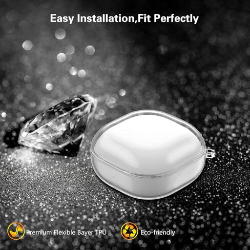 Aircawin لهاتف Samsung Galaxy Buds FE 2023/Galaxy Buds 2 Pro Case 2022/Galaxy Buds 2 Case 2021/Galaxy Buds Pro Case 2021/Galaxy Buds Live Case 2020 حافظة لامعة شفافة، حافظة ناعمة من مادة TPU مع سلسلة مفاتيح لامعة in Kuwait