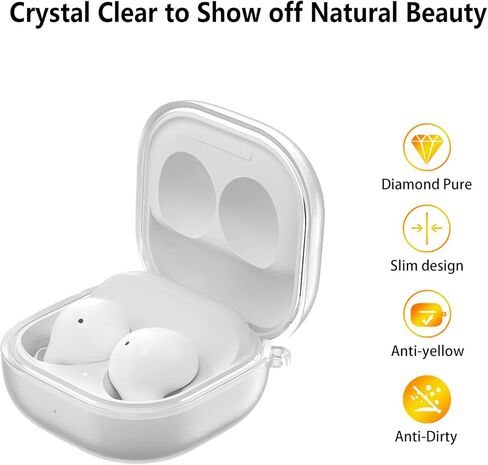 Aircawin لهاتف Samsung Galaxy Buds FE 2023/Galaxy Buds 2 Pro Case 2022/Galaxy Buds 2 Case 2021/Galaxy Buds Pro Case 2021/Galaxy Buds Live Case 2020 حافظة لامعة شفافة، حافظة ناعمة من مادة TPU مع سلسلة مفاتيح لامعة in Kuwait