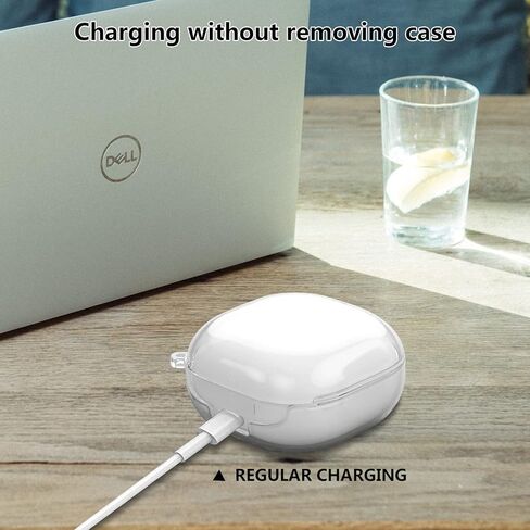 Aircawin لهاتف Samsung Galaxy Buds FE 2023/Galaxy Buds 2 Pro Case 2022/Galaxy Buds 2 Case 2021/Galaxy Buds Pro Case 2021/Galaxy Buds Live Case 2020 حافظة لامعة شفافة، حافظة ناعمة من مادة TPU مع سلسلة مفاتيح لامعة in Kuwait