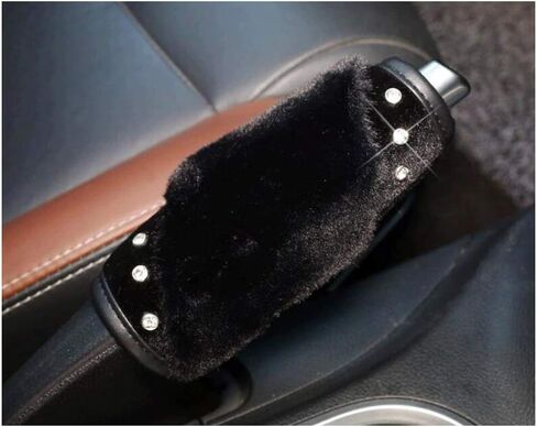 Siyibb Winter Plush Car Gear Shift Knob Cover with Rhinestone Decor - Black in Saudi Arabia