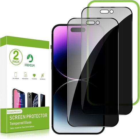 Uminy متوافق مع iPhone 14 Pro 6.1 بوصة - 2 حزمة الخصوصية حامي الشاشة الزجاج المقسى ، تغطية كاملة ، خالية من الفقاعات ، حالة صديقة ، إطار التثبيت ، [مكافحة التجس] in Kuwait