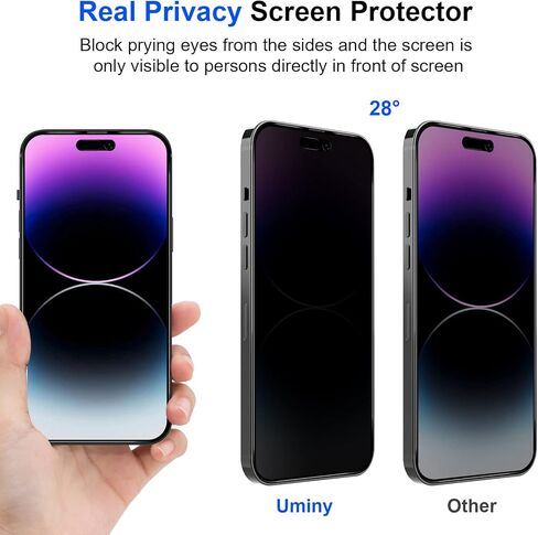 Uminy متوافق مع iPhone 14 Pro 6.1 بوصة - 2 حزمة الخصوصية حامي الشاشة الزجاج المقسى ، تغطية كاملة ، خالية من الفقاعات ، حالة صديقة ، إطار التثبيت ، [مكافحة التجس] in Kuwait