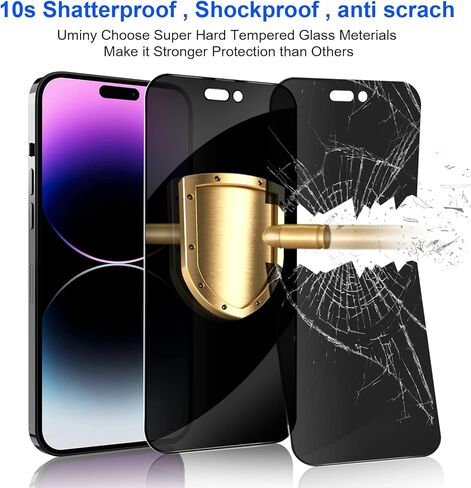 Uminy متوافق مع iPhone 14 Pro 6.1 بوصة - 2 حزمة الخصوصية حامي الشاشة الزجاج المقسى ، تغطية كاملة ، خالية من الفقاعات ، حالة صديقة ، إطار التثبيت ، [مكافحة التجس] in Kuwait