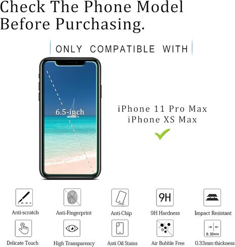KATIN [2-Pack] Screen Protector For iPhone 11 Pro Max, iPhone XS Max 6.5-inch Tempered Glass, 9H Hardness, Anti Scratch, Bubble Free, Case Friendly in Kuwait