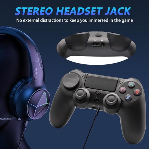 وحدة تحكم لاسلكية LARSEBEI متوافقة مع PS4/Pro/Slim - اهتزاز مزدوج/تحكم في الحركة 6 محاور/مقبس صوت 3.5 ملم/لوحة لمس متعددة/زر مشاركة، متوافق مع أجهزة الكمبيوتر التي تعمل بنظام Windows 7/8/10 in Kuwait