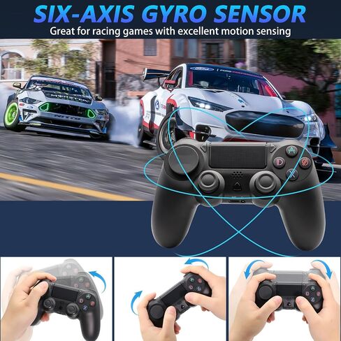 وحدة تحكم لاسلكية LARSEBEI متوافقة مع PS4/Pro/Slim - اهتزاز مزدوج/تحكم في الحركة 6 محاور/مقبس صوت 3.5 ملم/لوحة لمس متعددة/زر مشاركة، متوافق مع أجهزة الكمبيوتر التي تعمل بنظام Windows 7/8/10 in Kuwait