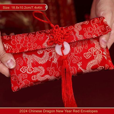 ايسوين مظاريف حمراء للعام الصيني الجديد 2024 من قماش الحرير، اكياس هدايا من القماش الحريري، جيوب للنقود والعملات المعدنية وحامل بطاقات الحظ لمستلزمات الربيع وحفلات الزفاف in Kuwait
