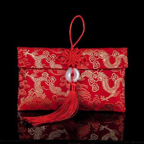 ايسوين مظاريف حمراء للعام الصيني الجديد 2024 من قماش الحرير، اكياس هدايا من القماش الحريري، جيوب للنقود والعملات المعدنية وحامل بطاقات الحظ لمستلزمات الربيع وحفلات الزفاف in Kuwait