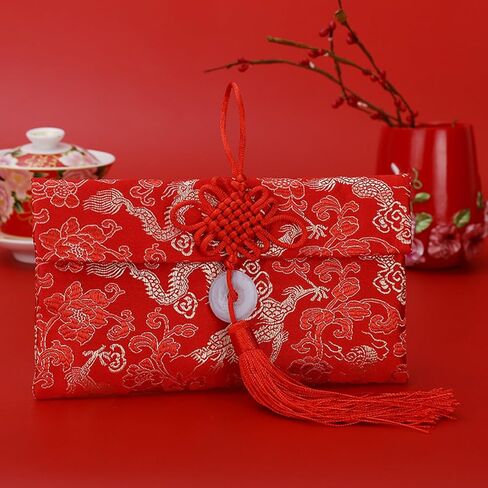 ايسوين مظاريف حمراء للعام الصيني الجديد 2024 من قماش الحرير، اكياس هدايا من القماش الحريري، جيوب للنقود والعملات المعدنية وحامل بطاقات الحظ لمستلزمات الربيع وحفلات الزفاف in Kuwait