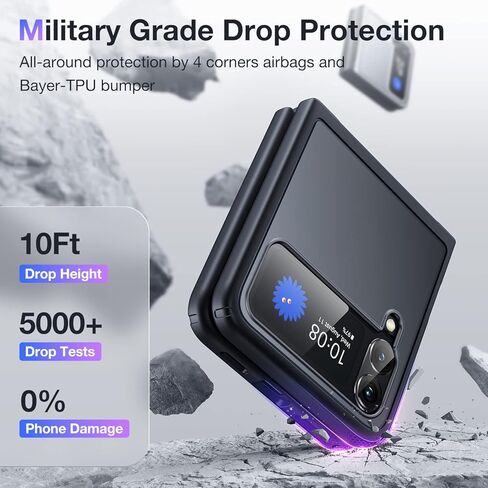 حافظة Humixx لهاتف Samsung Flip 4 [واقي عدسة عالي الدقة * 2] [حماية من الدرجة المتوسطة] [مضادة لبصمات الأصابع] خلفية صلبة من البولي كربونات ذات ملمس حريري، حافة TPU ناعمة غير قابلة للانزلاق، وسادة هوائية مقاومة للصدمات لجراب Galaxy Z Flip 4، أسود in Kuwait