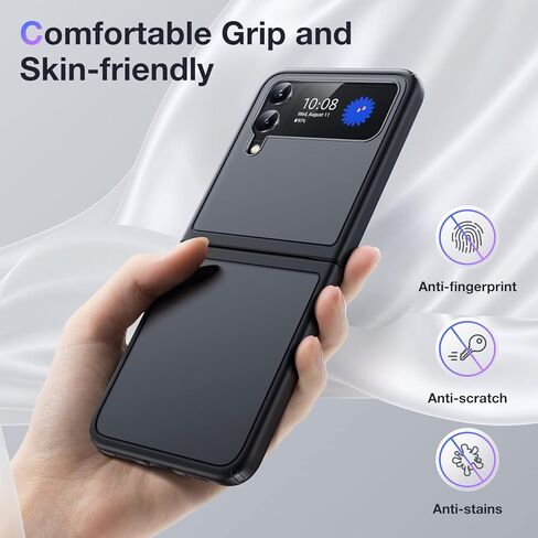 حافظة Humixx لهاتف Samsung Flip 4 [واقي عدسة عالي الدقة * 2] [حماية من الدرجة المتوسطة] [مضادة لبصمات الأصابع] خلفية صلبة من البولي كربونات ذات ملمس حريري، حافة TPU ناعمة غير قابلة للانزلاق، وسادة هوائية مقاومة للصدمات لجراب Galaxy Z Flip 4، أسود in Kuwait