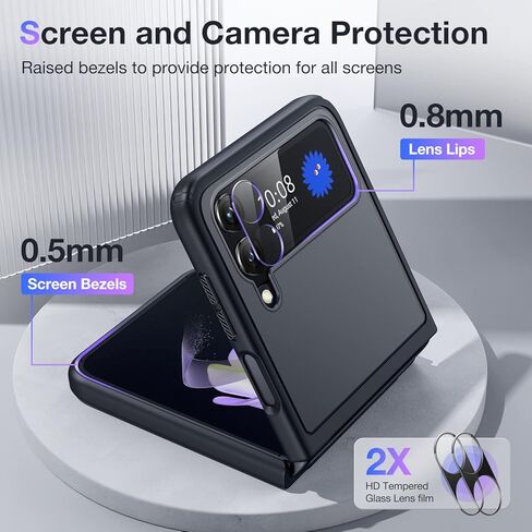حافظة Humixx لهاتف Samsung Flip 4 [واقي عدسة عالي الدقة * 2] [حماية من الدرجة المتوسطة] [مضادة لبصمات الأصابع] خلفية صلبة من البولي كربونات ذات ملمس حريري، حافة TPU ناعمة غير قابلة للانزلاق، وسادة هوائية مقاومة للصدمات لجراب Galaxy Z Flip 4، أسود in Kuwait