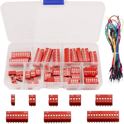 DAOKI 40PCS DIP Switch Assorted Kit Red 1 2 3 4 6 8 10 12Position 2.54mm On Off Slide Type Switch for Breadboard with Jump Wire in Saudi Arabia