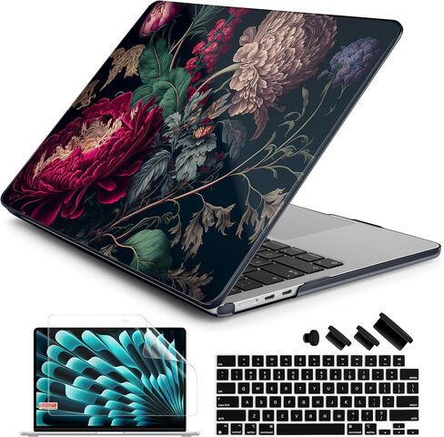 حافظة Batianda Premium لجهاز MacBook Air الجديد مقاس 15 بوصة 2023 مع شريحة M2 موديل A2941، غلاف صلب بلاستيكي واقٍ مصمم وغطاء لوحة مفاتيح وواقي شاشة، حقل زهور in Kuwait
