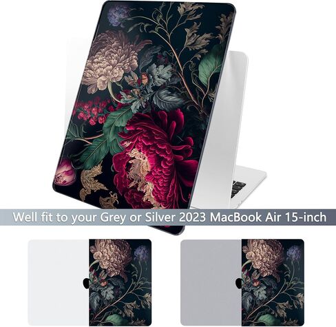 حافظة Batianda Premium لجهاز MacBook Air الجديد مقاس 15 بوصة 2023 مع شريحة M2 موديل A2941، غلاف صلب بلاستيكي واقٍ مصمم وغطاء لوحة مفاتيح وواقي شاشة، حقل زهور in Kuwait