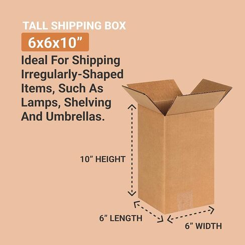 Aviditi Tall Corrugated Cardboard Box 6" L x 6" W x 38" H, Kraft, for Shipping, Packing and Moving (Pack of 25) in Kuwait